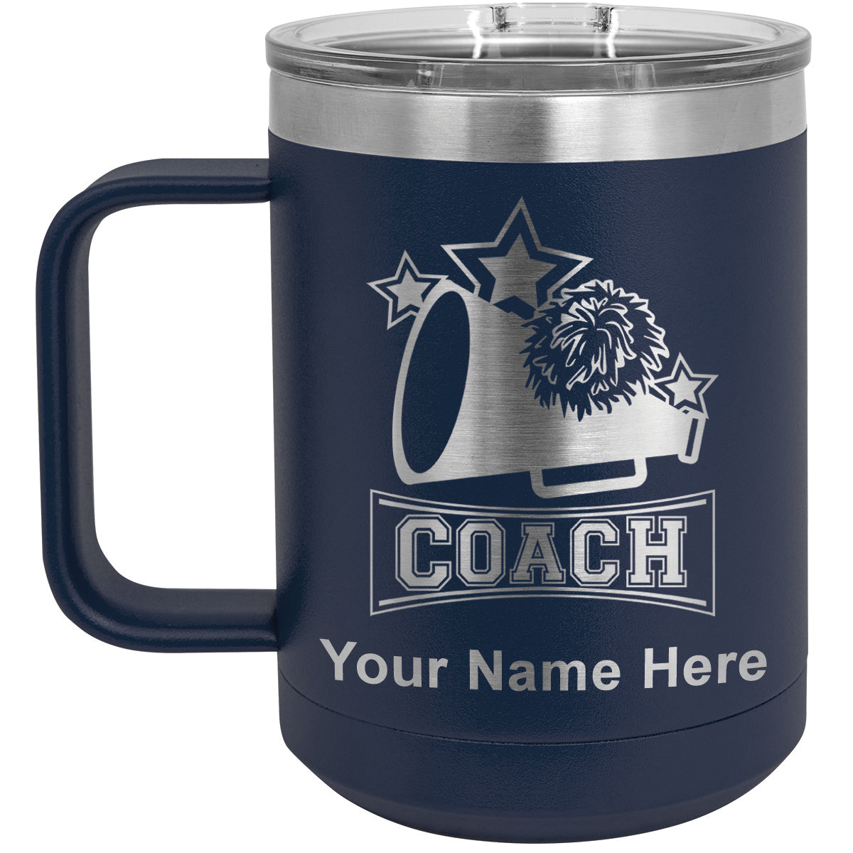 15oz Vacuum Insulated Coffee Mug, Cheerleading Coach, Personalized Engraving Included