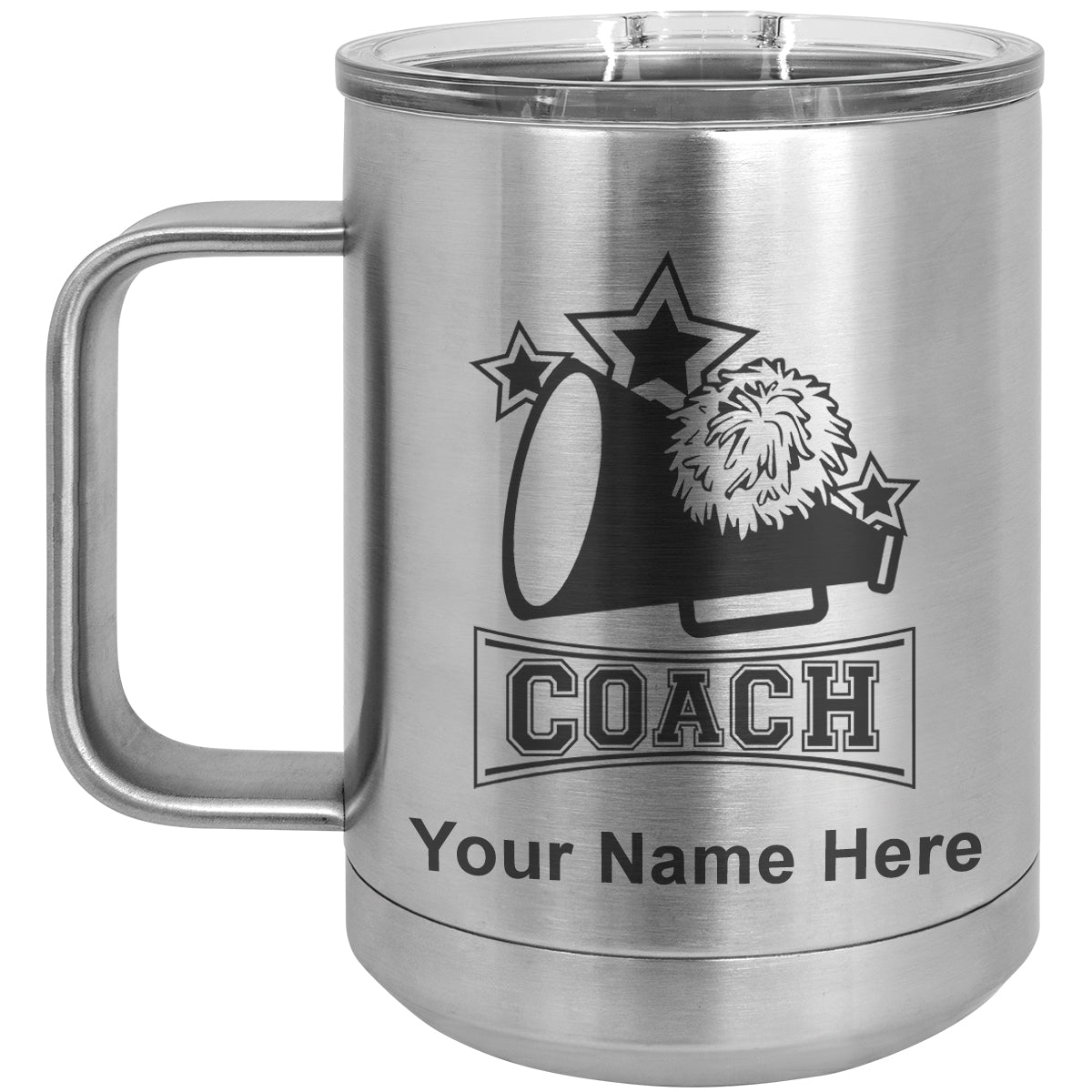 15oz Vacuum Insulated Coffee Mug, Cheerleading Coach, Personalized Engraving Included