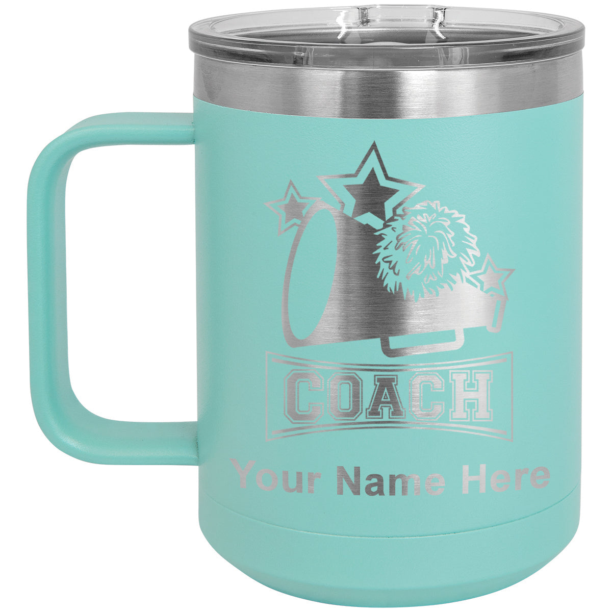 15oz Vacuum Insulated Coffee Mug, Cheerleading Coach, Personalized Engraving Included