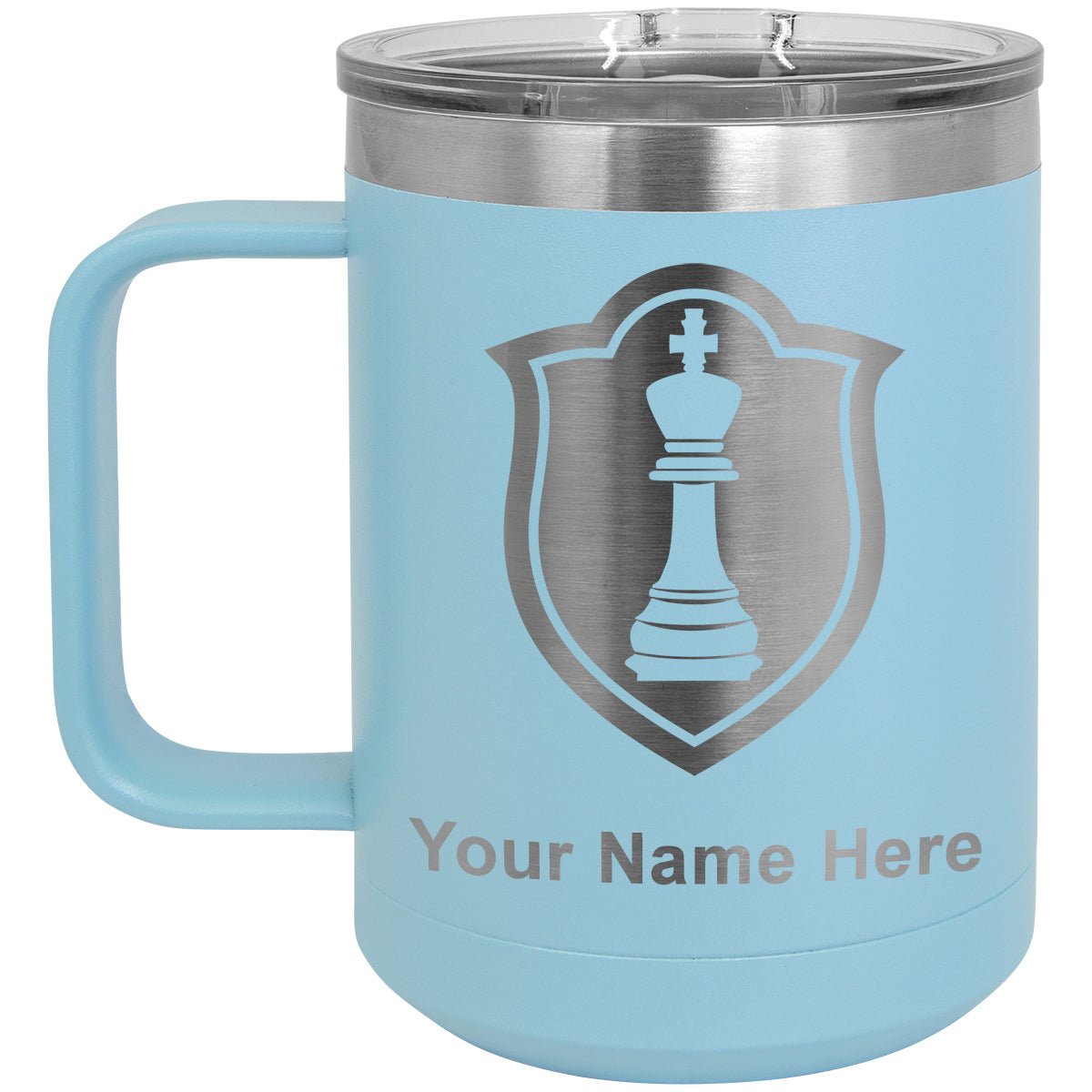 15oz Vacuum Insulated Coffee Mug, Chess King, Personalized Engraving Included