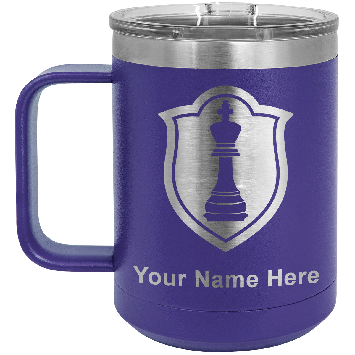 15oz Vacuum Insulated Coffee Mug, Chess King, Personalized Engraving Included