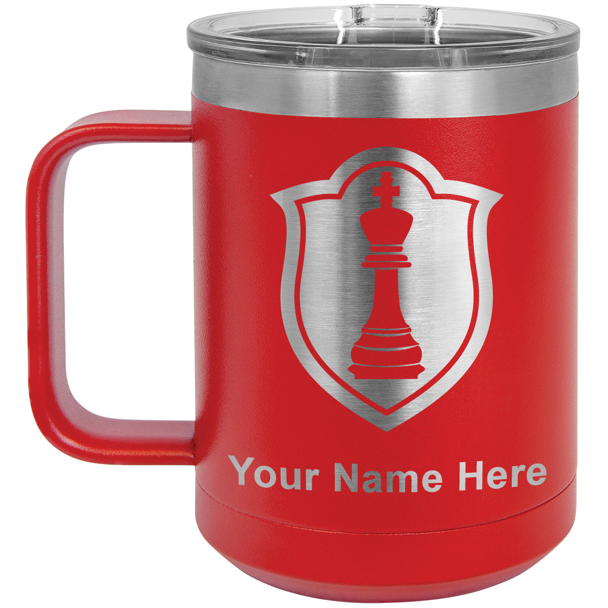 15oz Vacuum Insulated Coffee Mug, Chess King, Personalized Engraving Included