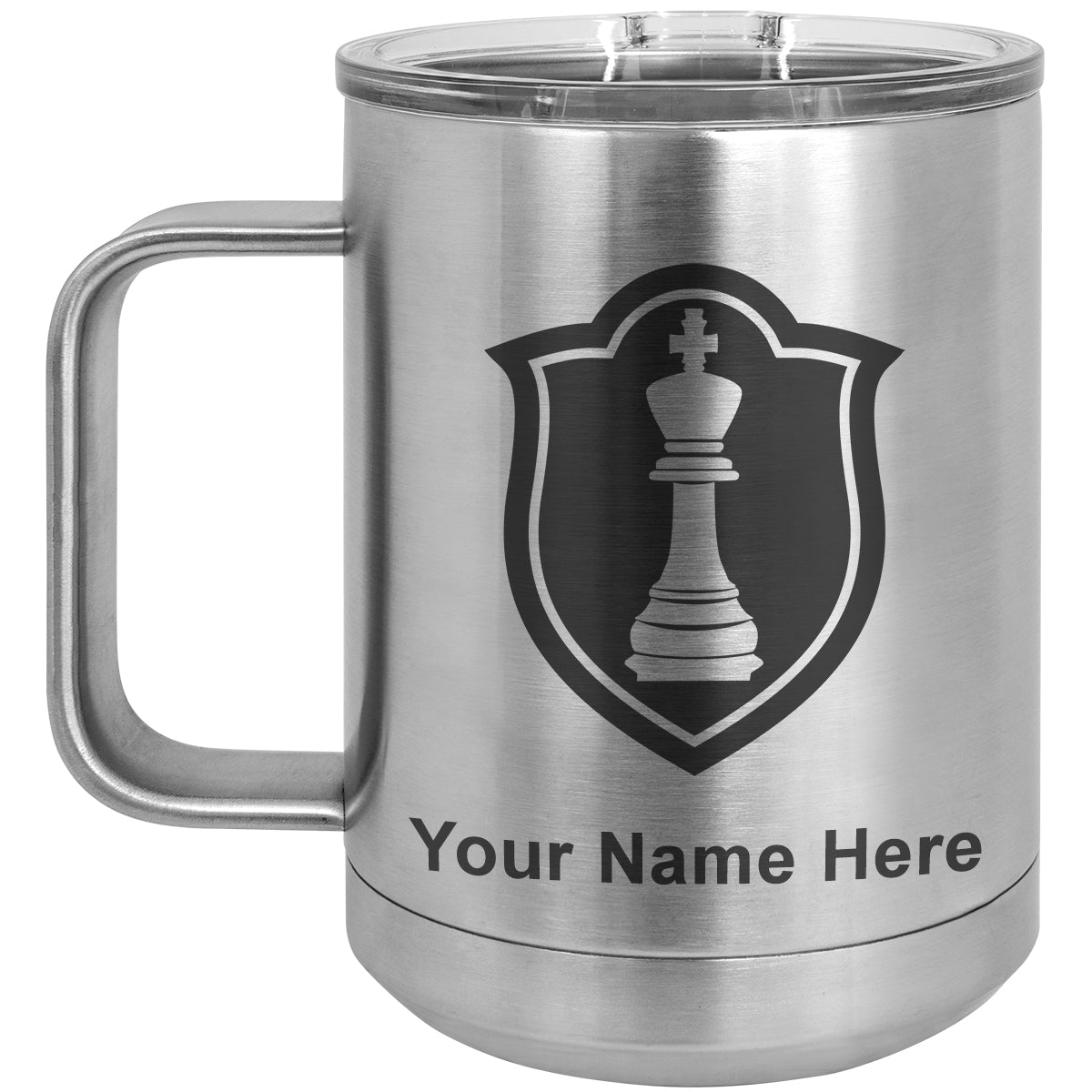 15oz Vacuum Insulated Coffee Mug, Chess King, Personalized Engraving Included