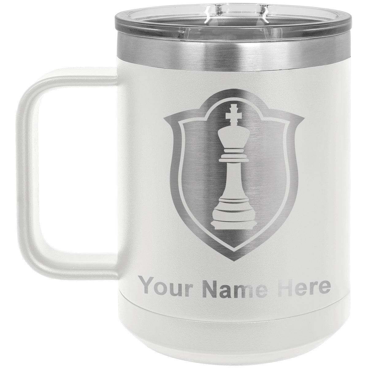 15oz Vacuum Insulated Coffee Mug, Chess King, Personalized Engraving Included