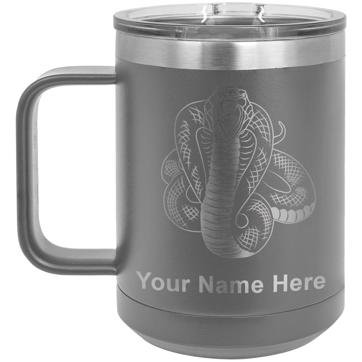 15oz Vacuum Insulated Coffee Mug, Cobra Snake, Personalized Engraving Included