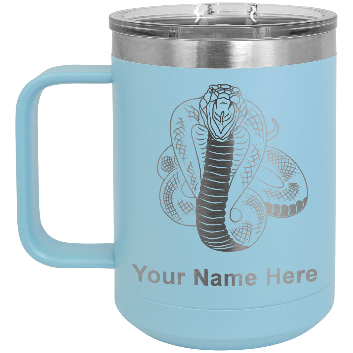 15oz Vacuum Insulated Coffee Mug, Cobra Snake, Personalized Engraving Included