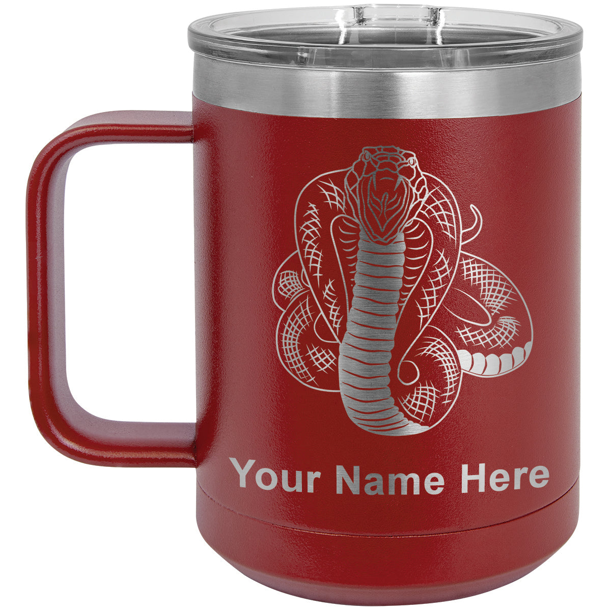 15oz Vacuum Insulated Coffee Mug, Cobra Snake, Personalized Engraving Included