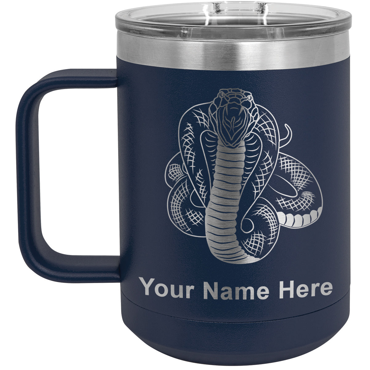 15oz Vacuum Insulated Coffee Mug, Cobra Snake, Personalized Engraving Included