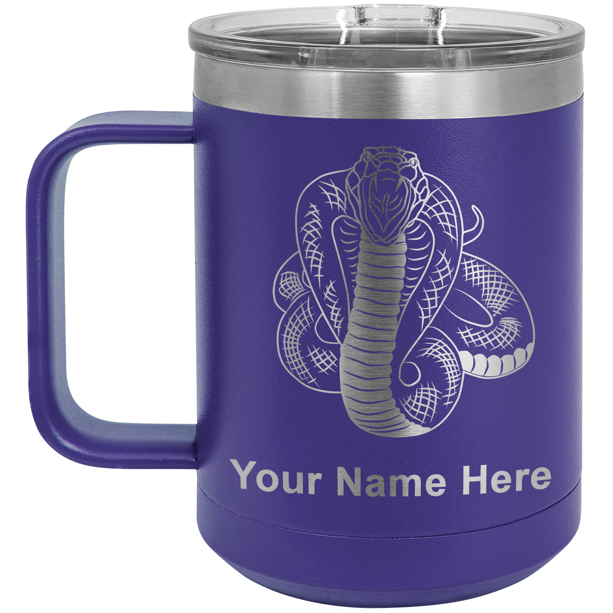 15oz Vacuum Insulated Coffee Mug, Cobra Snake, Personalized Engraving Included