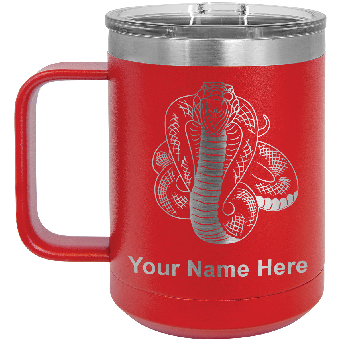 15oz Vacuum Insulated Coffee Mug, Cobra Snake, Personalized Engraving Included