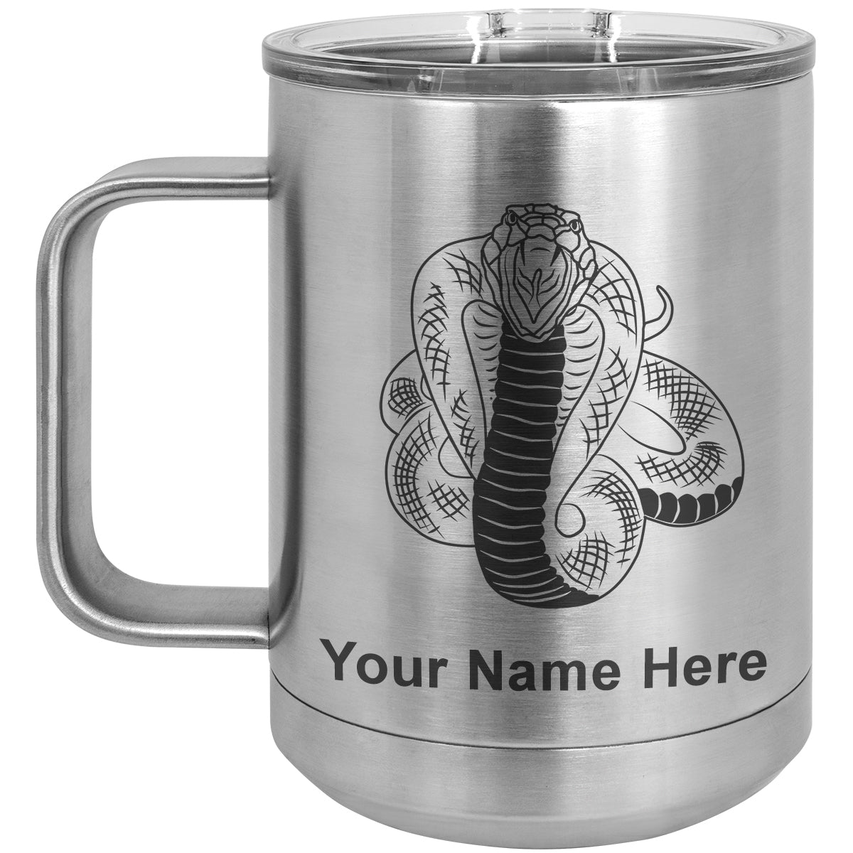 15oz Vacuum Insulated Coffee Mug, Cobra Snake, Personalized Engraving Included