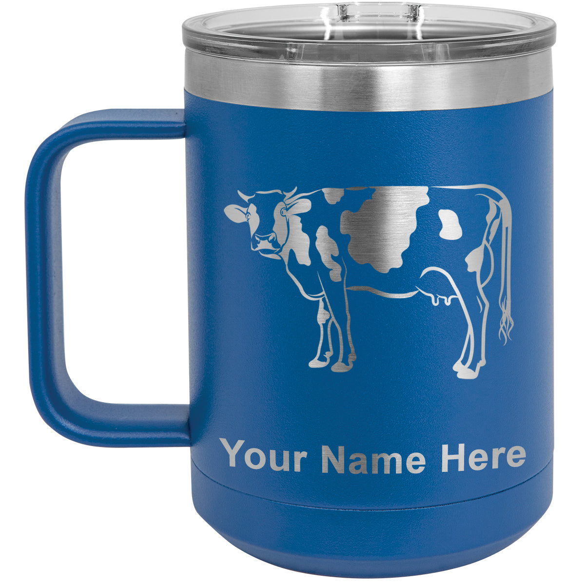 15oz Vacuum Insulated Coffee Mug, Cow, Personalized Engraving Included