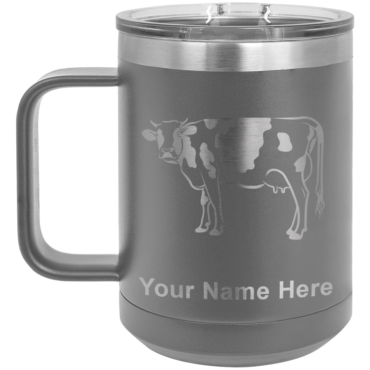 15oz Vacuum Insulated Coffee Mug, Cow, Personalized Engraving Included