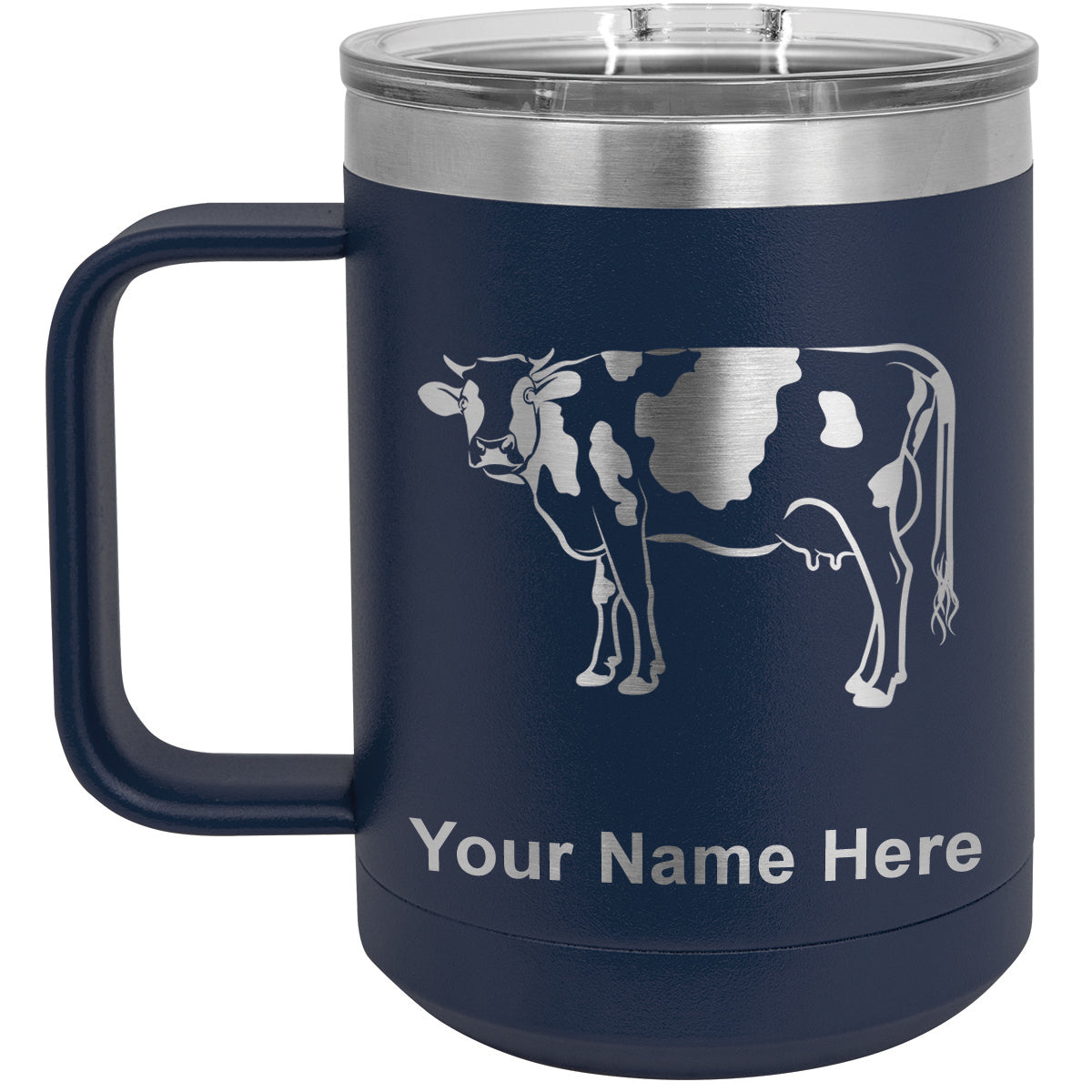 15oz Vacuum Insulated Coffee Mug, Cow, Personalized Engraving Included