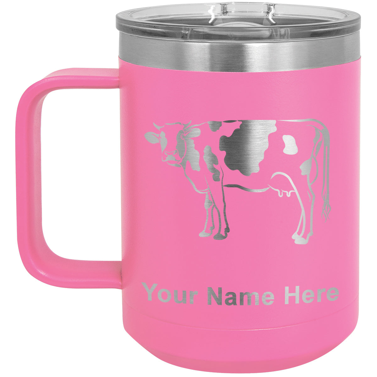 15oz Vacuum Insulated Coffee Mug, Cow, Personalized Engraving Included