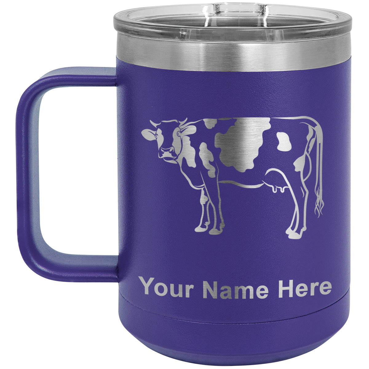 15oz Vacuum Insulated Coffee Mug, Cow, Personalized Engraving Included