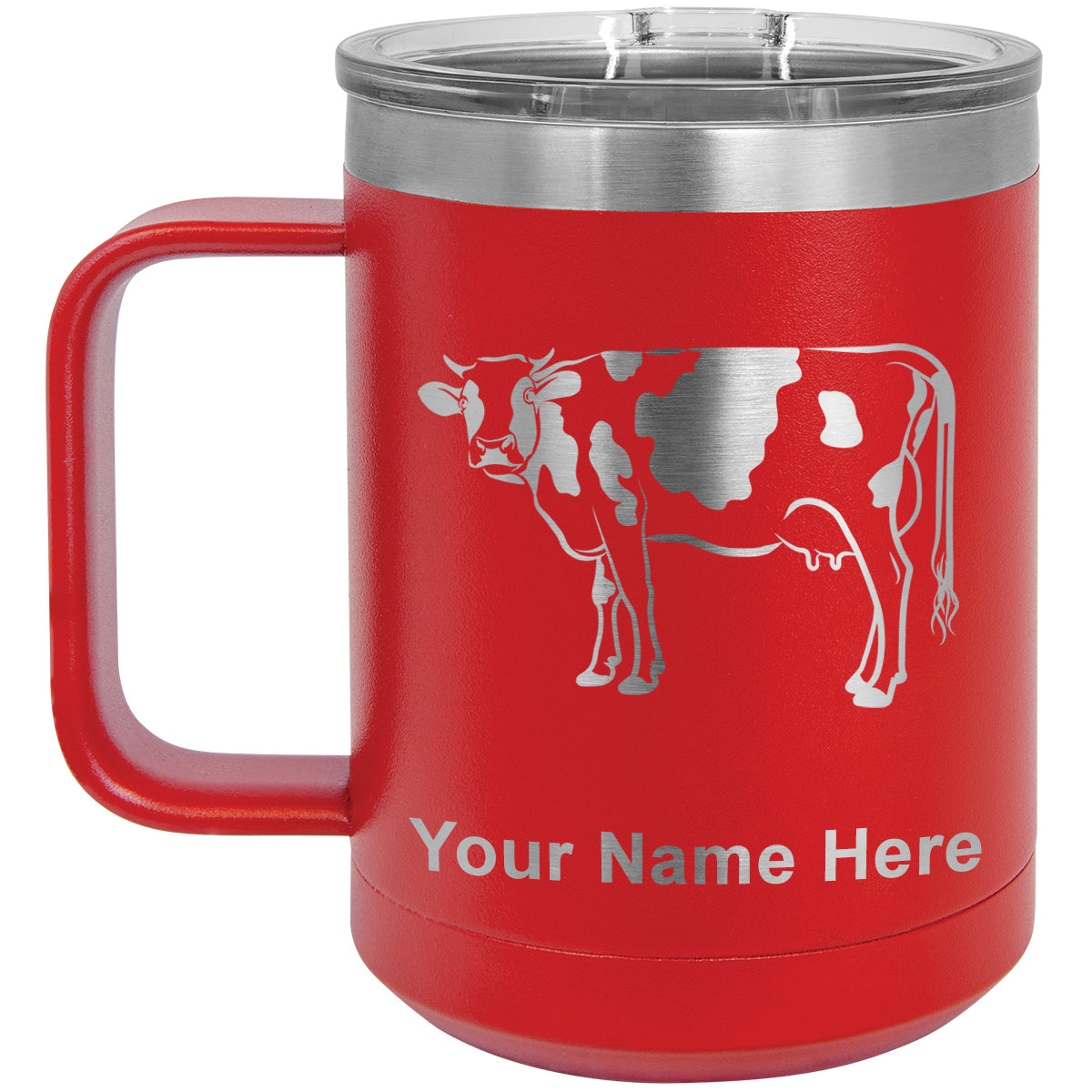 15oz Vacuum Insulated Coffee Mug, Cow, Personalized Engraving Included