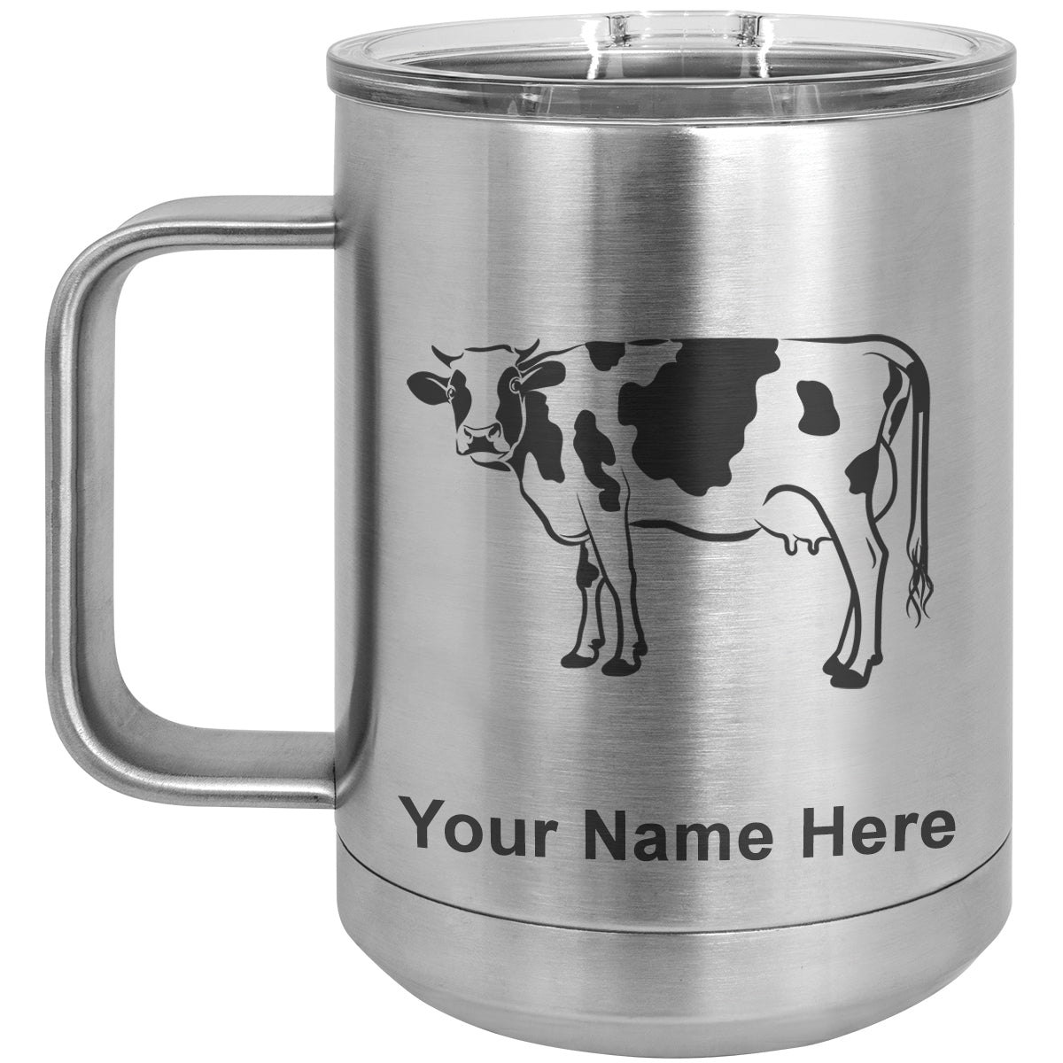 15oz Vacuum Insulated Coffee Mug, Cow, Personalized Engraving Included