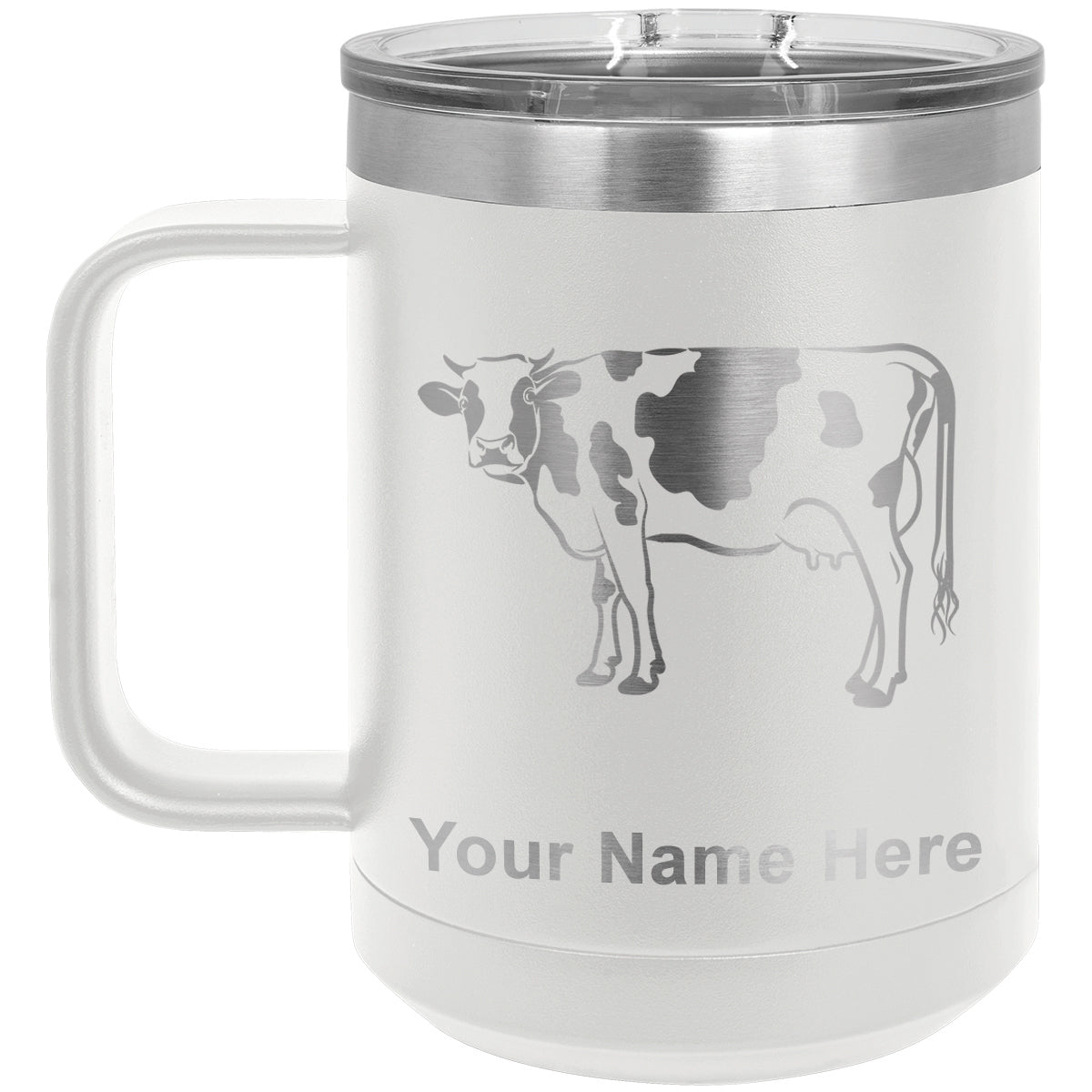 15oz Vacuum Insulated Coffee Mug, Cow, Personalized Engraving Included