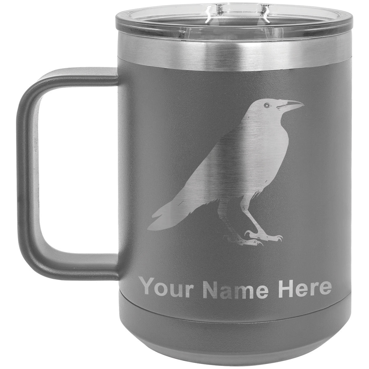 15oz Vacuum Insulated Coffee Mug, Crow, Personalized Engraving Included