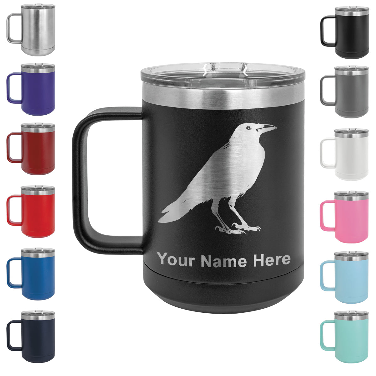 15oz Vacuum Insulated Coffee Mug, Crow, Personalized Engraving Included