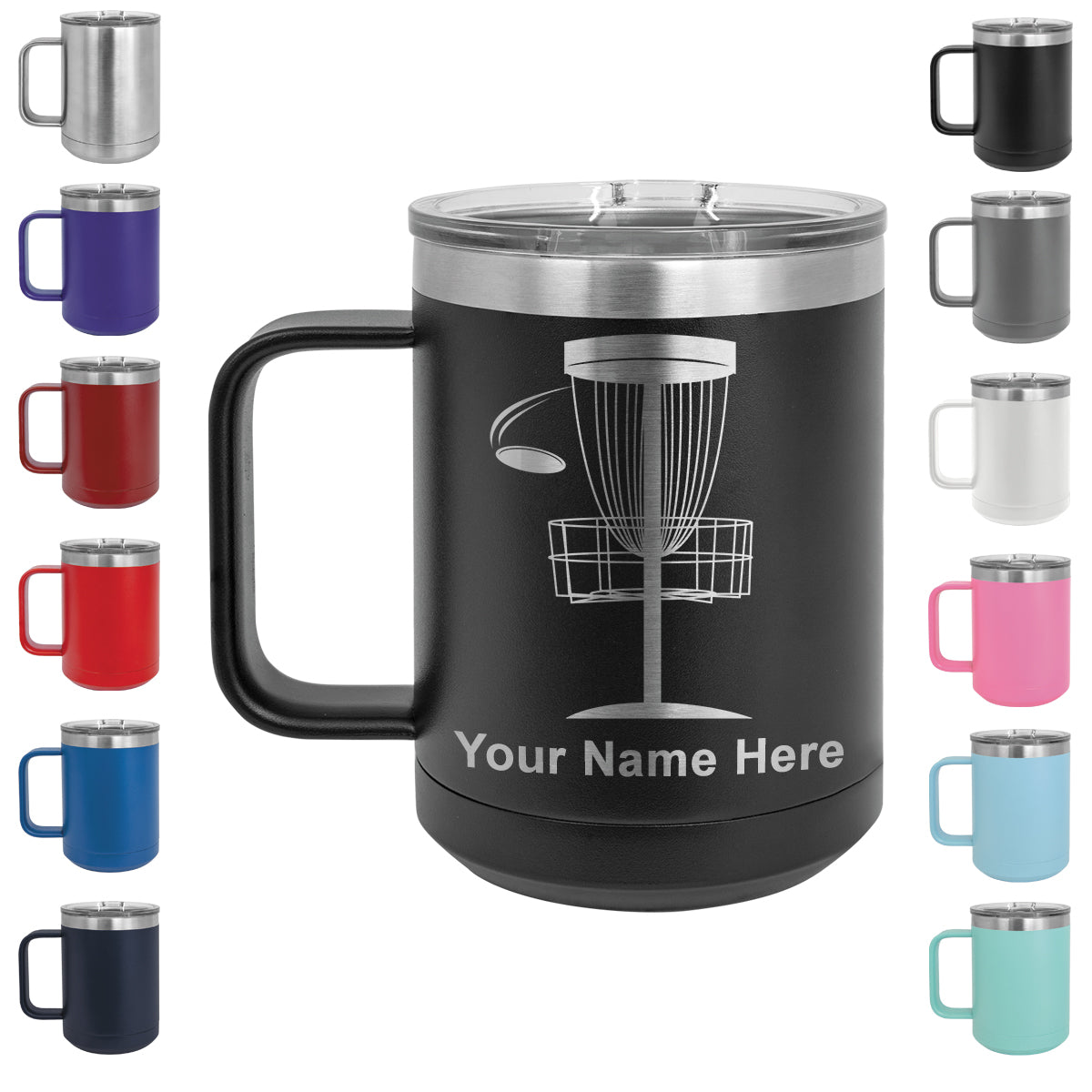 15oz Vacuum Insulated Coffee Mug, Disc Golf, Personalized Engraving Included