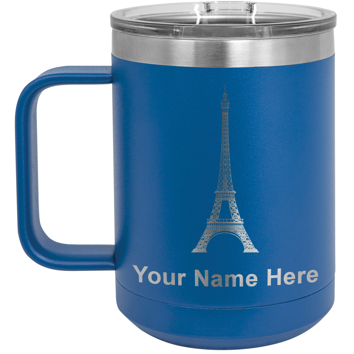 15oz Vacuum Insulated Coffee Mug, Eiffel Tower, Personalized Engraving Included