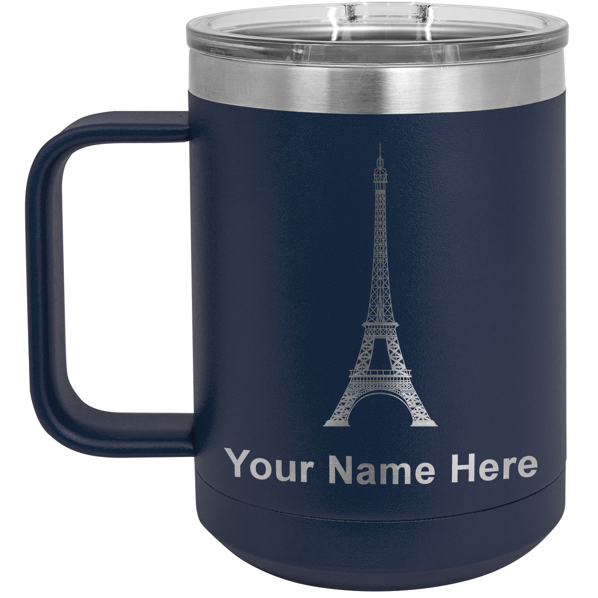 15oz Vacuum Insulated Coffee Mug, Eiffel Tower, Personalized Engraving Included