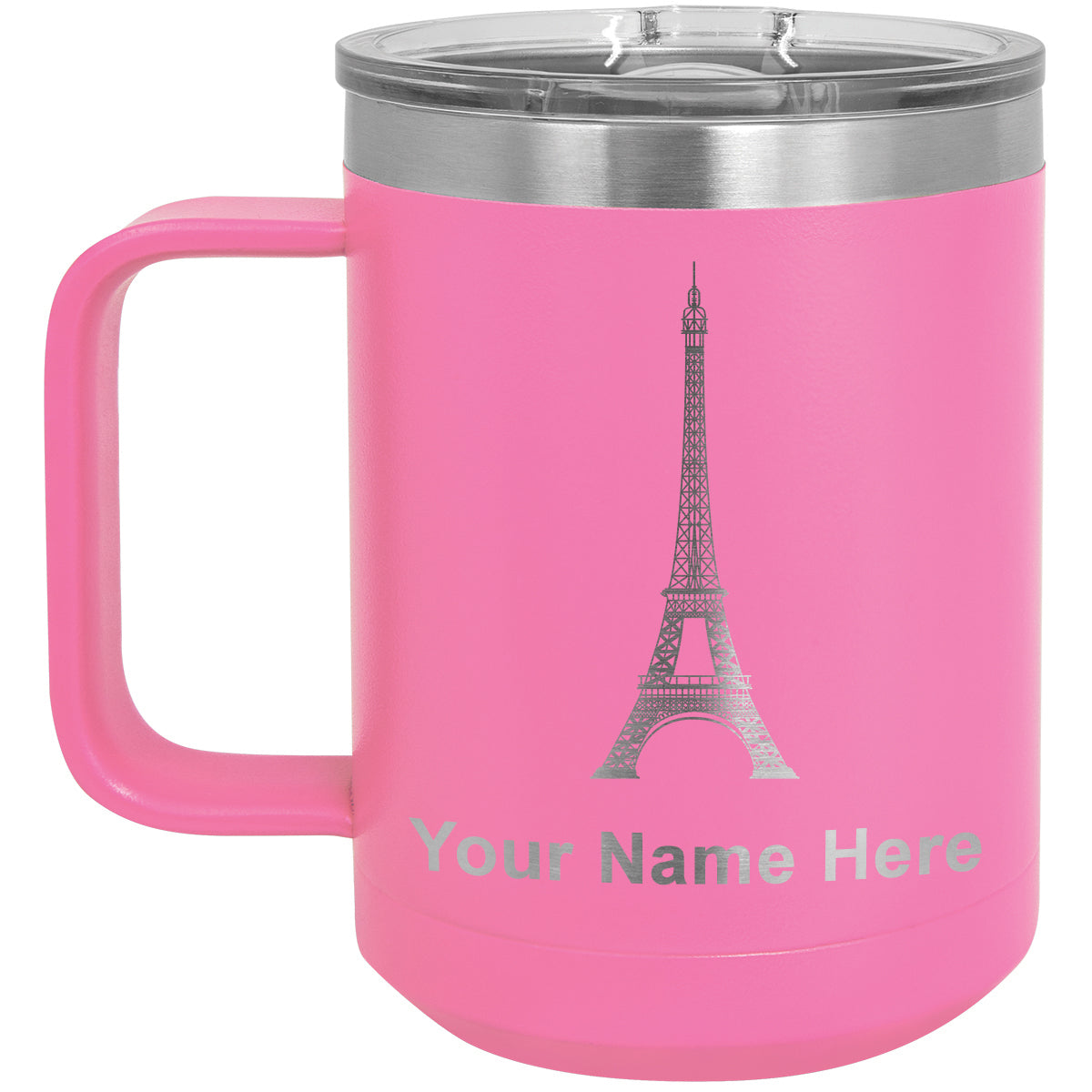 15oz Vacuum Insulated Coffee Mug, Eiffel Tower, Personalized Engraving Included