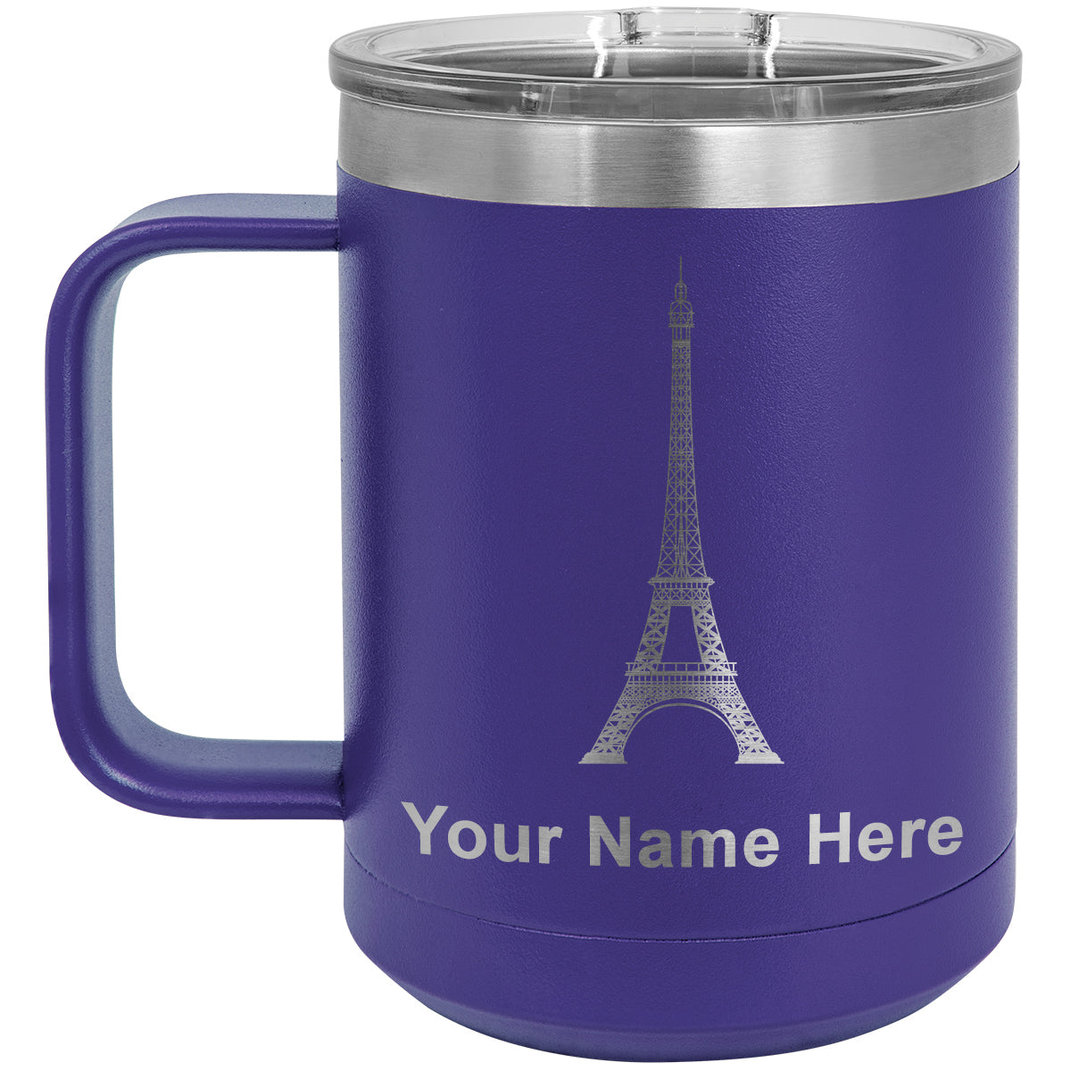 15oz Vacuum Insulated Coffee Mug, Eiffel Tower, Personalized Engraving Included