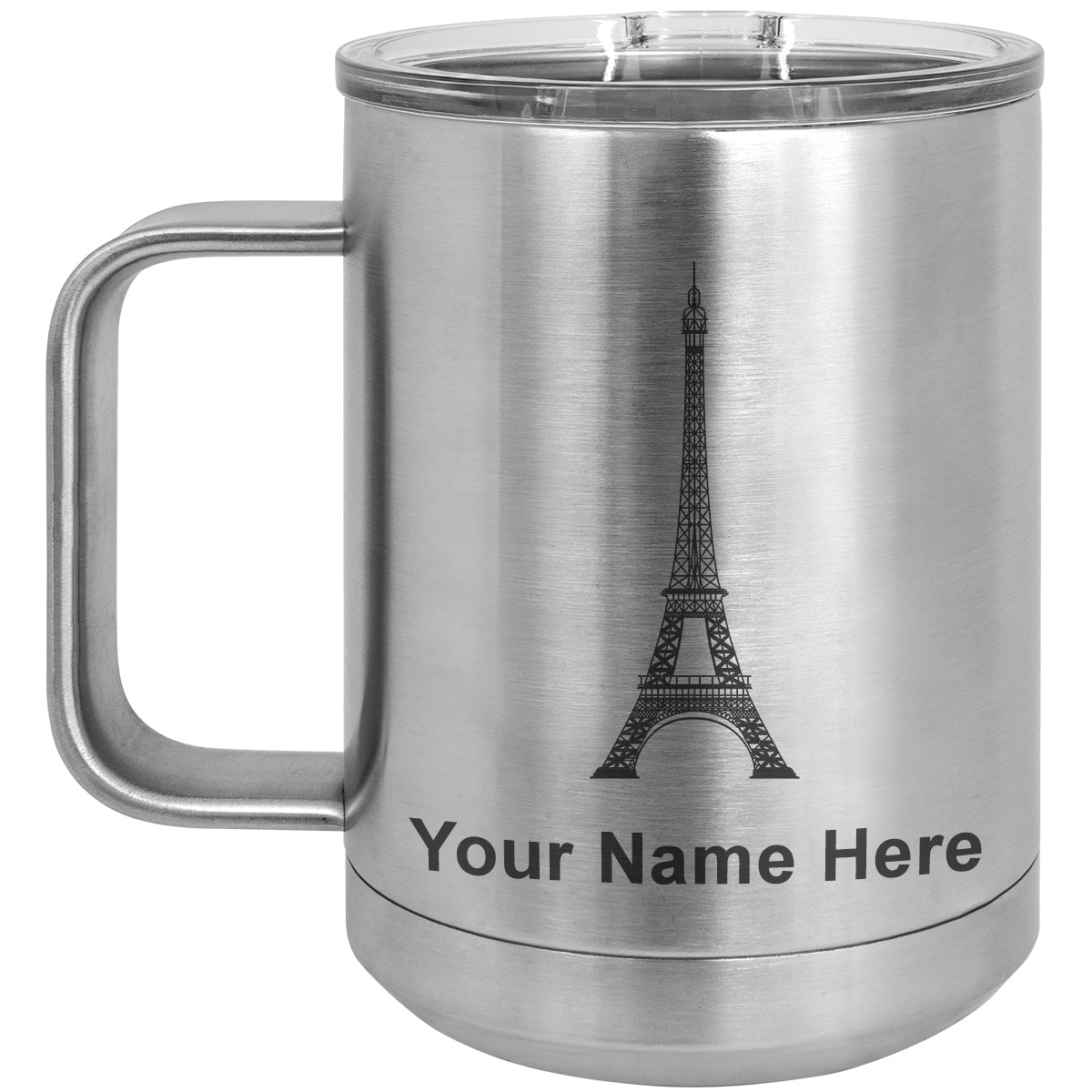 15oz Vacuum Insulated Coffee Mug, Eiffel Tower, Personalized Engraving Included