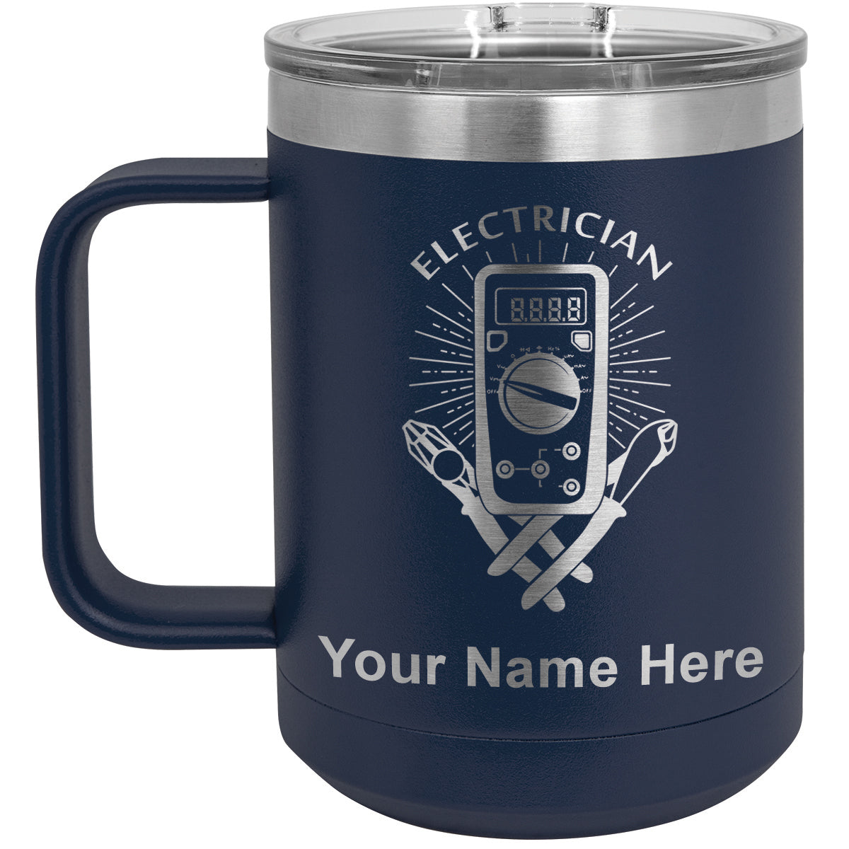 15oz Vacuum Insulated Coffee Mug, Electrician, Personalized Engraving Included