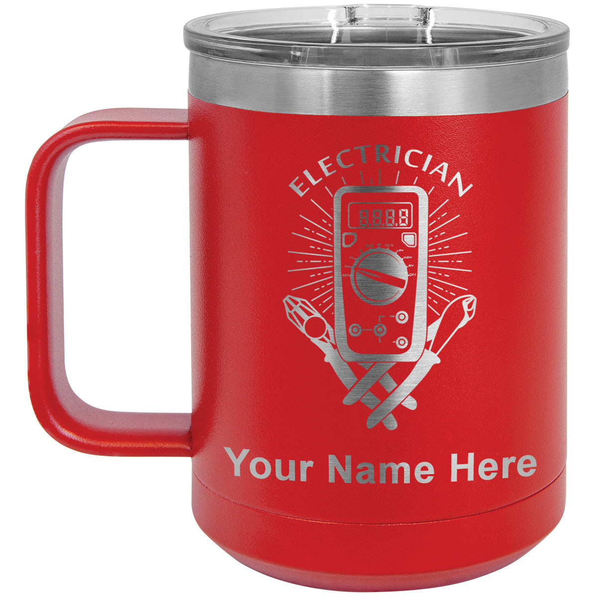 15oz Vacuum Insulated Coffee Mug, Electrician, Personalized Engraving Included