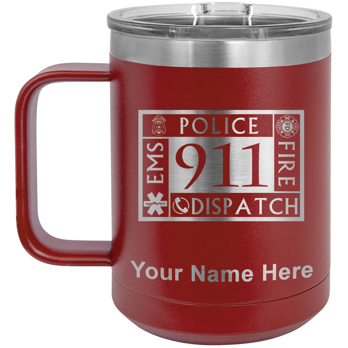 15oz Vacuum Insulated Coffee Mug, Emergency Dispatcher 911, Personalized Engraving Included