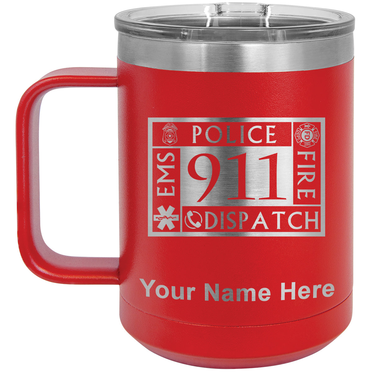 15oz Vacuum Insulated Coffee Mug, Emergency Dispatcher 911, Personalized Engraving Included