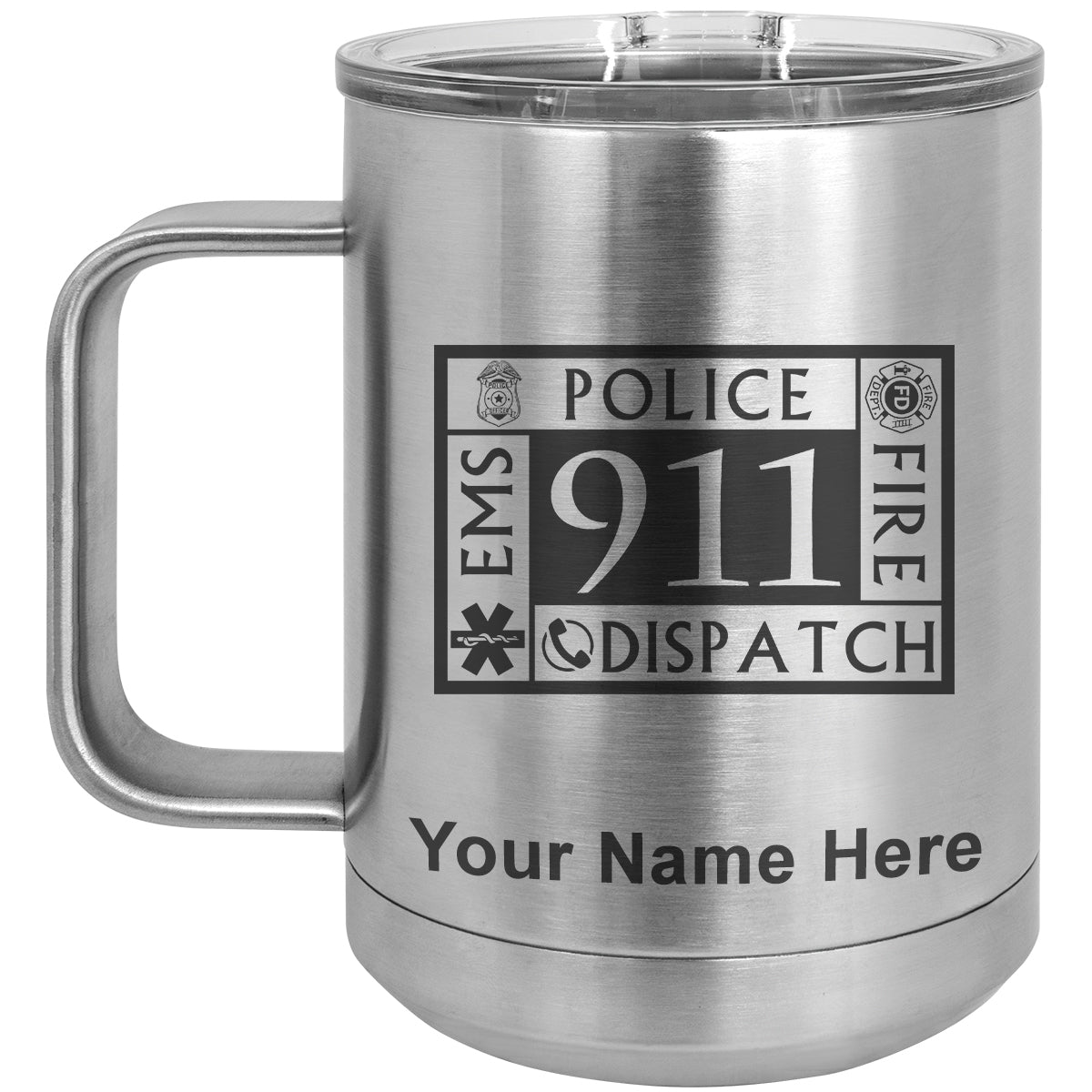 15oz Vacuum Insulated Coffee Mug, Emergency Dispatcher 911, Personalized Engraving Included