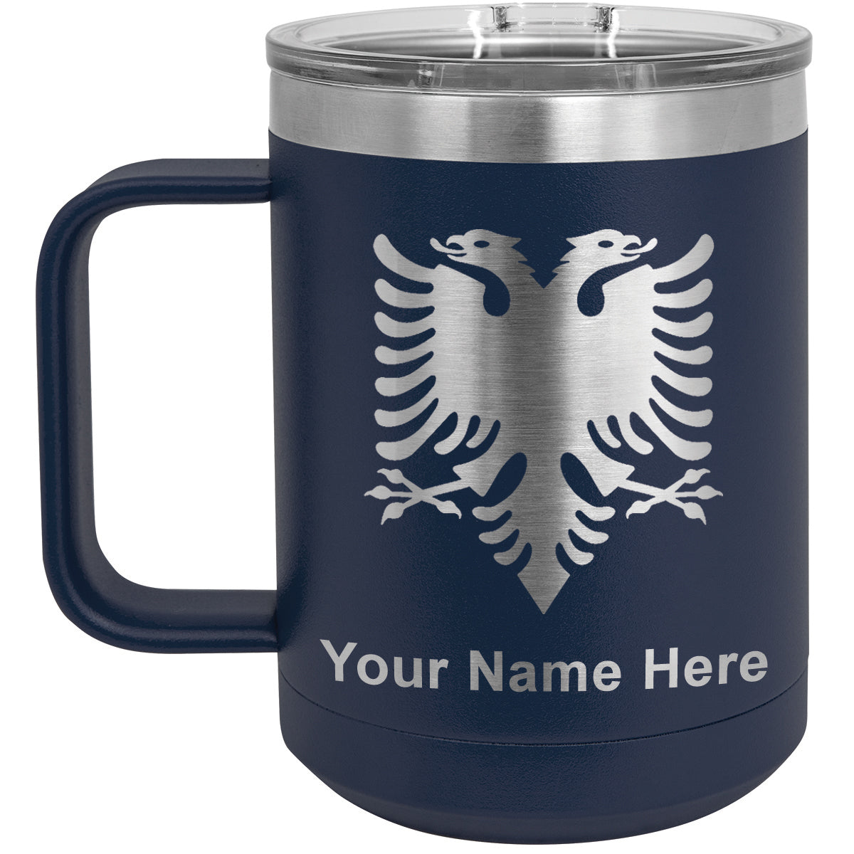 15oz Vacuum Insulated Coffee Mug, Flag of Albania, Personalized Engraving Included