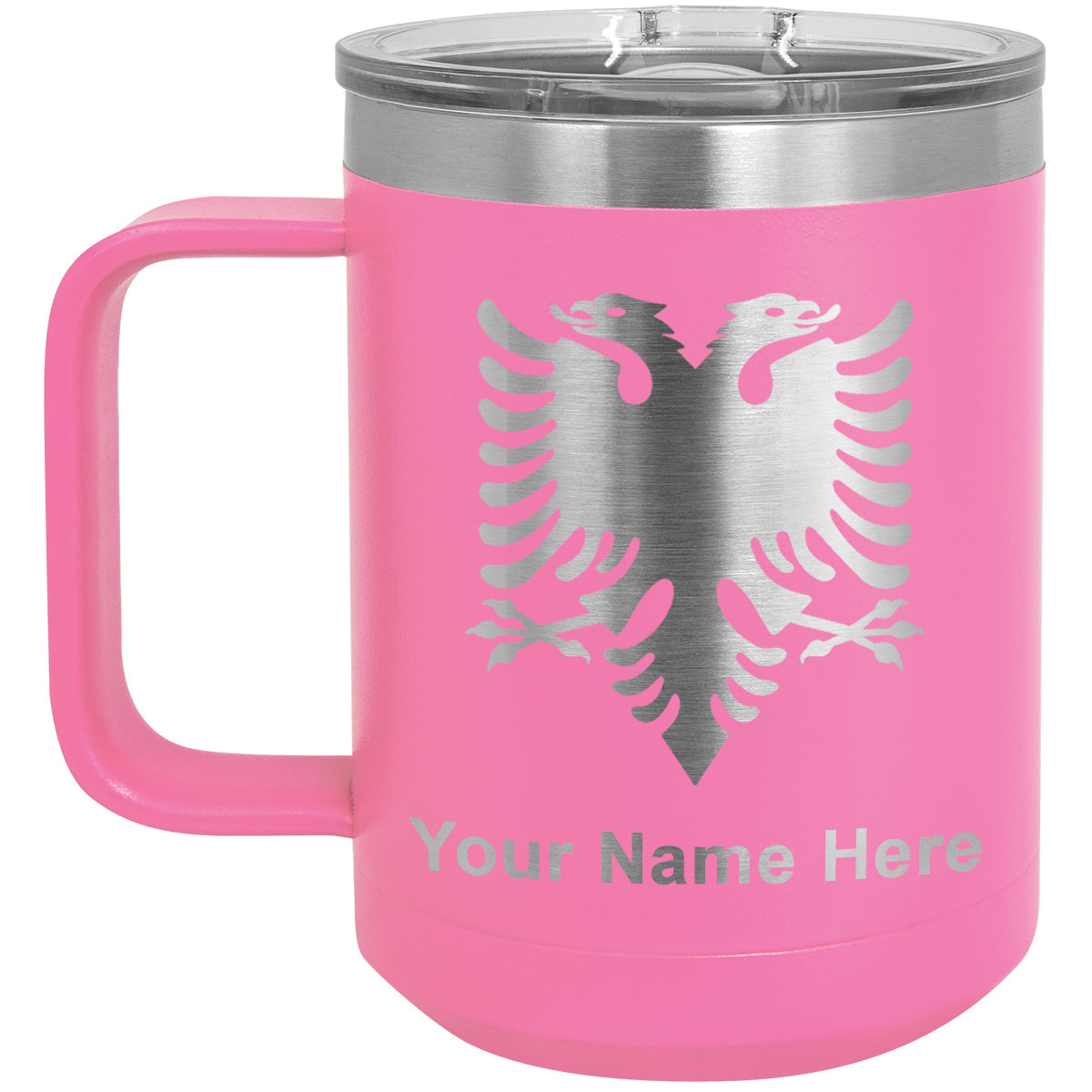 15oz Vacuum Insulated Coffee Mug, Flag of Albania, Personalized Engraving Included