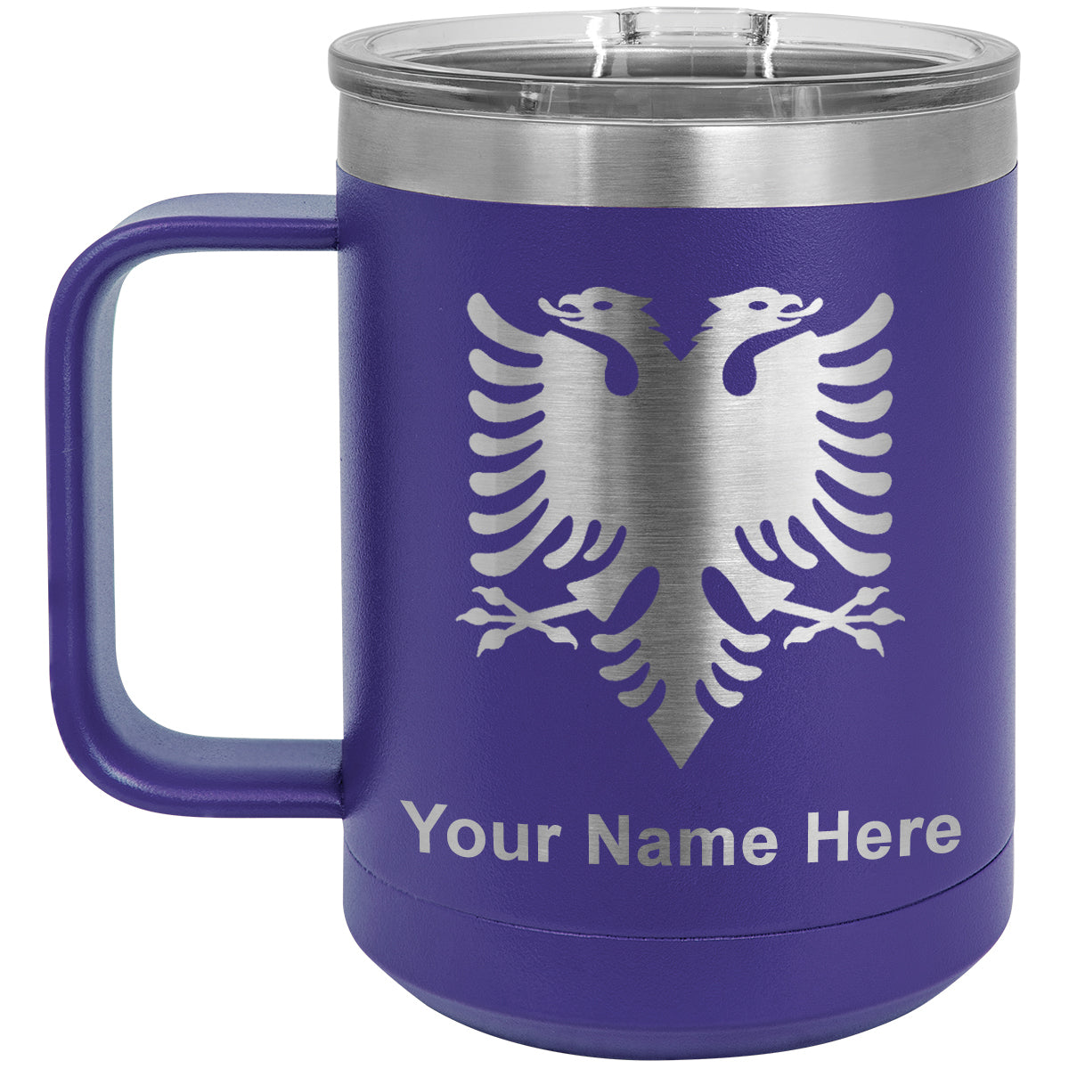 15oz Vacuum Insulated Coffee Mug, Flag of Albania, Personalized Engraving Included