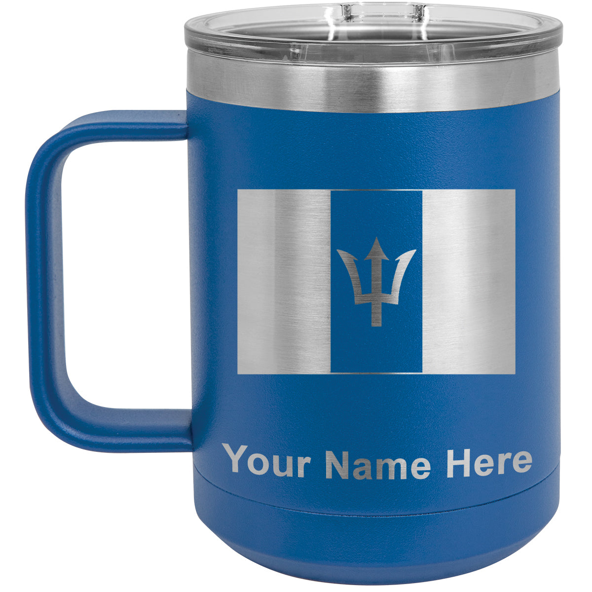 15oz Vacuum Insulated Coffee Mug, Flag of Barbados, Personalized Engraving Included