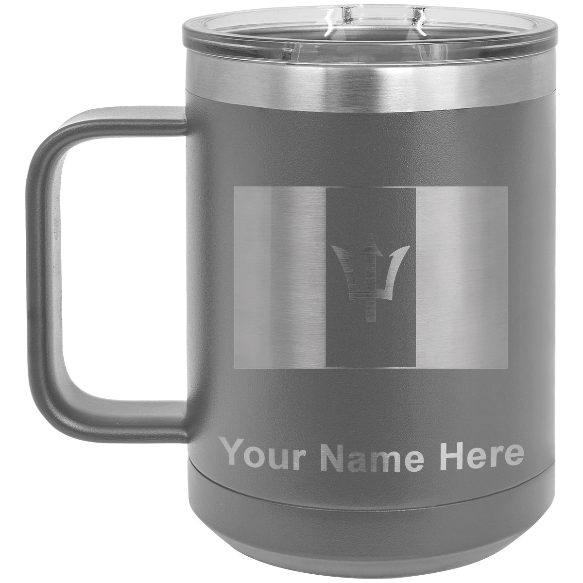 15oz Vacuum Insulated Coffee Mug, Flag of Barbados, Personalized Engraving Included