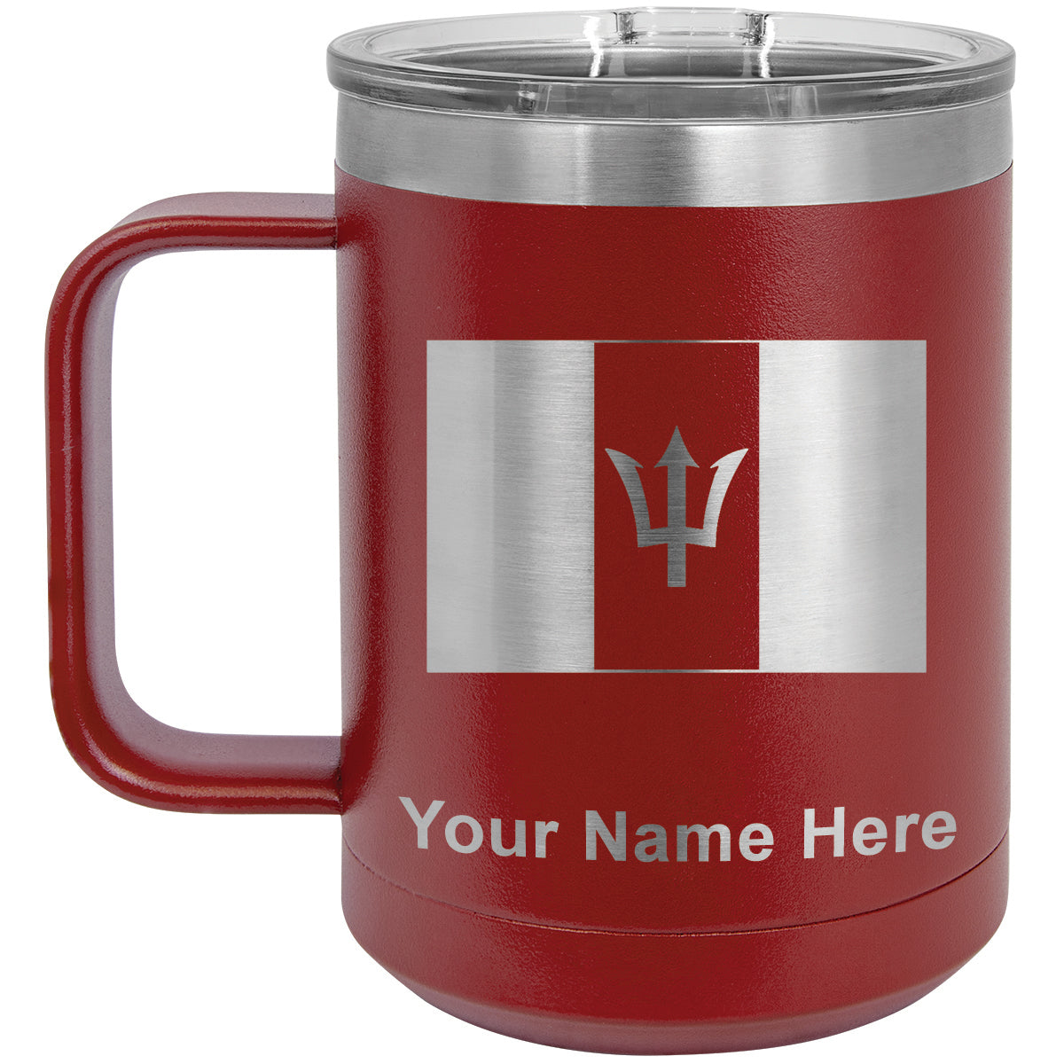 15oz Vacuum Insulated Coffee Mug, Flag of Barbados, Personalized Engraving Included