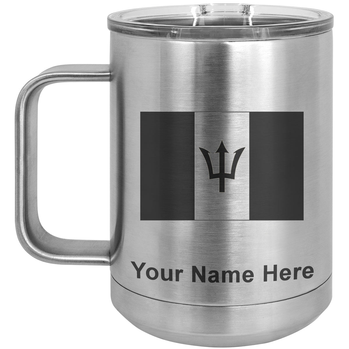 15oz Vacuum Insulated Coffee Mug, Flag of Barbados, Personalized Engraving Included