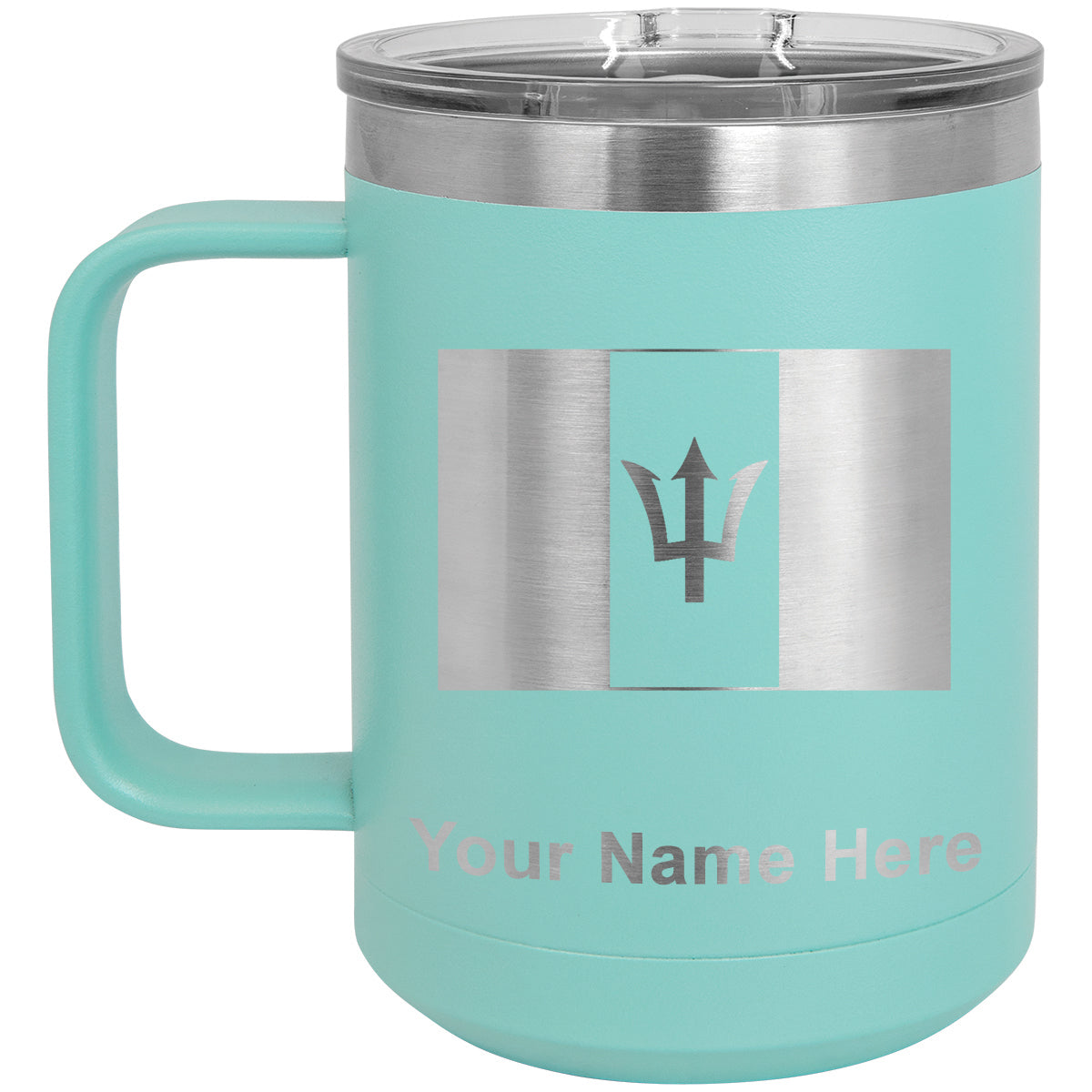 15oz Vacuum Insulated Coffee Mug, Flag of Barbados, Personalized Engraving Included