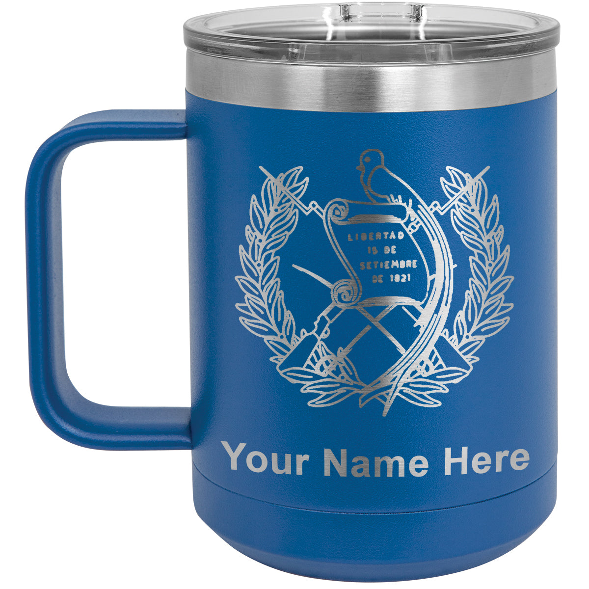15oz Vacuum Insulated Coffee Mug, Flag of Guatemala, Personalized Engraving Included