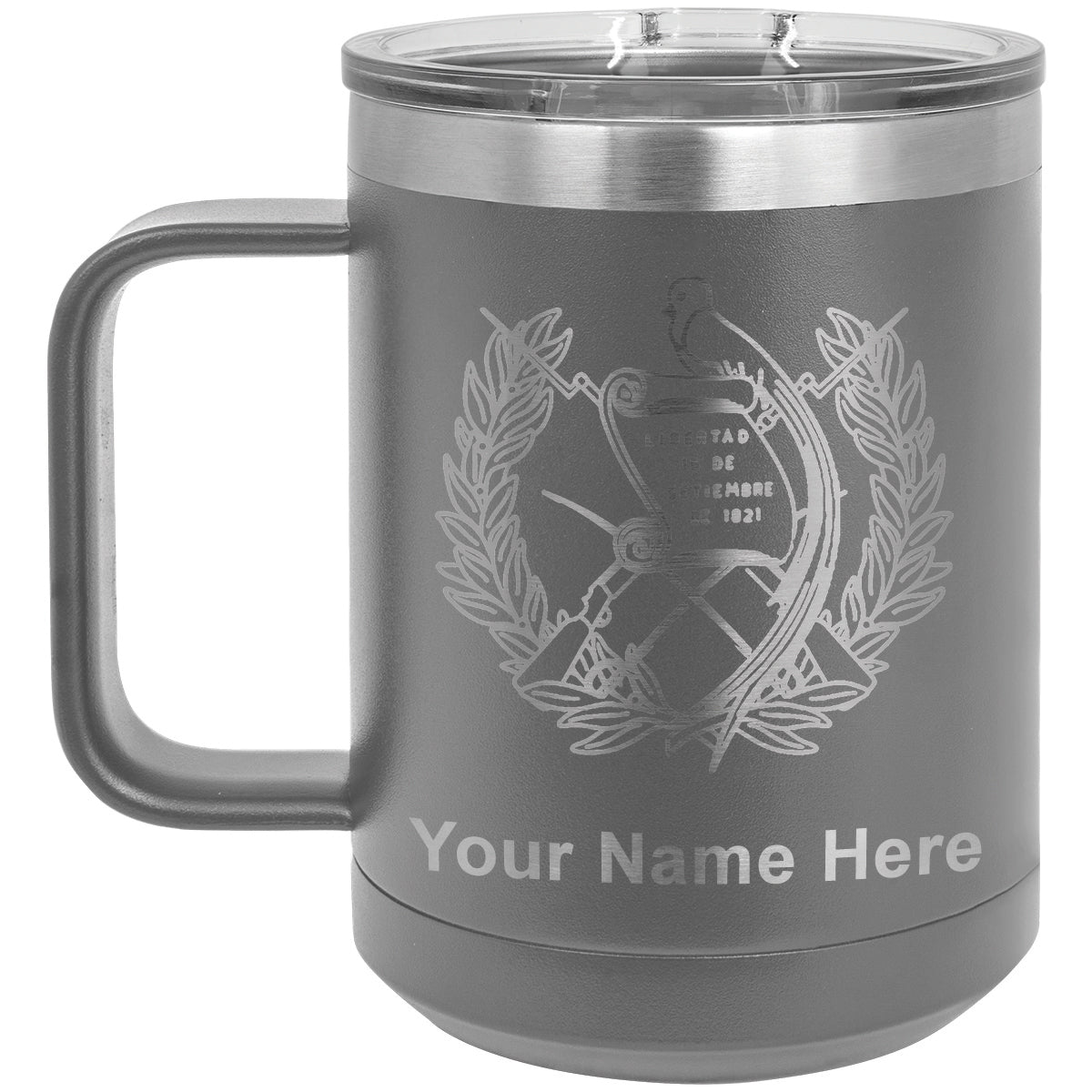 15oz Vacuum Insulated Coffee Mug, Flag of Guatemala, Personalized Engraving Included