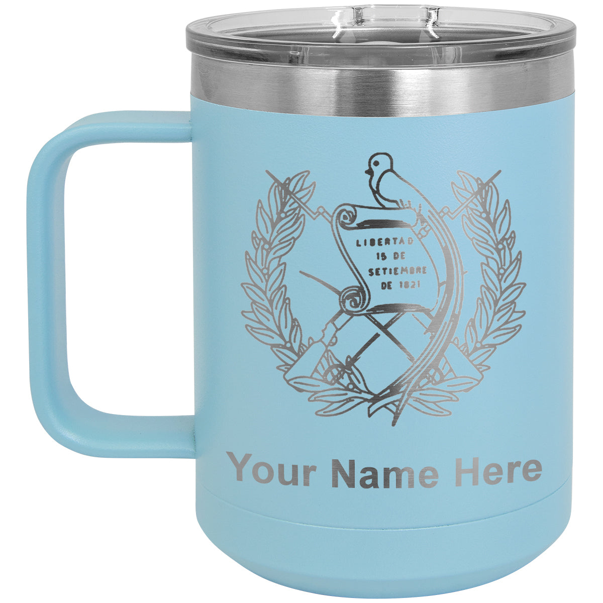 15oz Vacuum Insulated Coffee Mug, Flag of Guatemala, Personalized Engraving Included