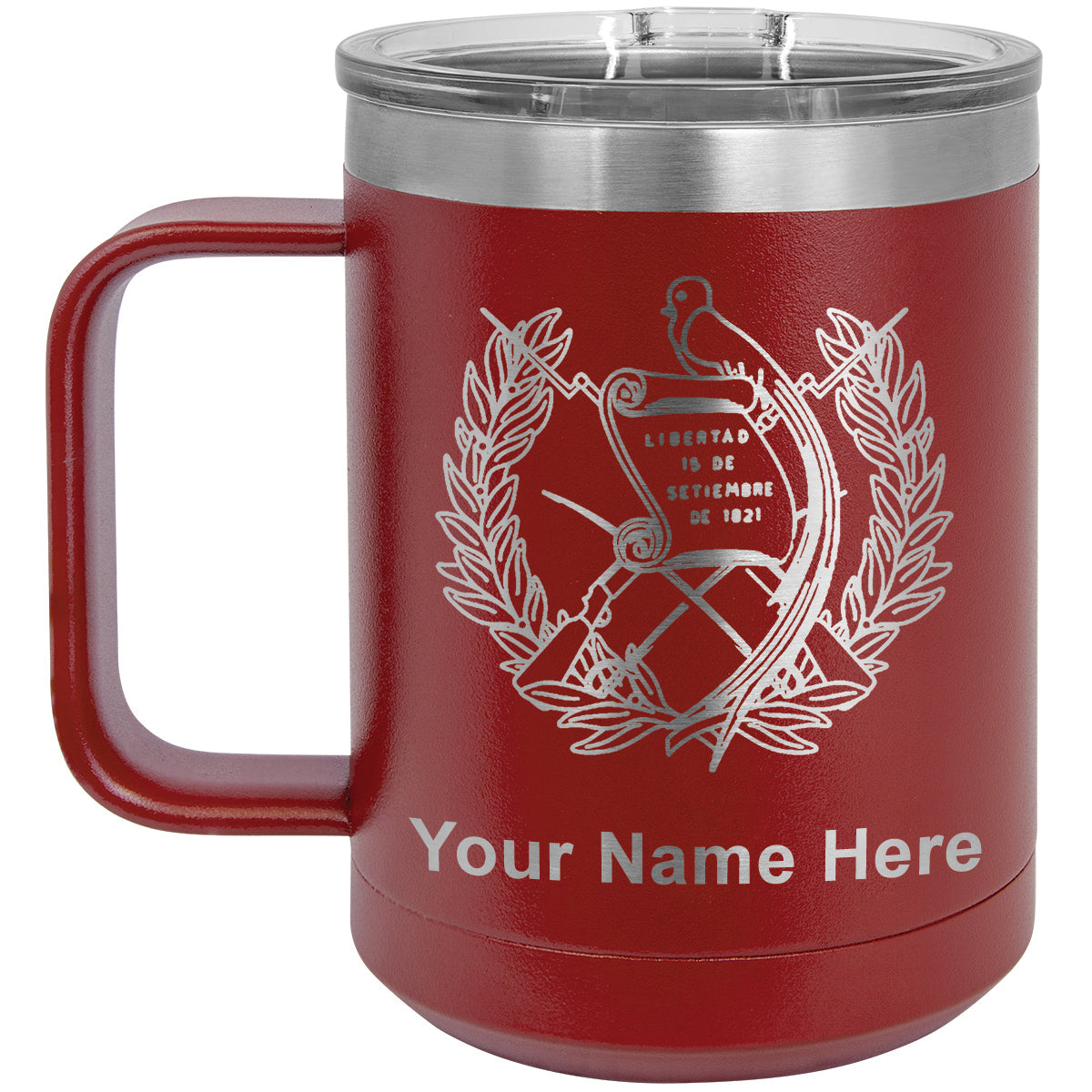 15oz Vacuum Insulated Coffee Mug, Flag of Guatemala, Personalized Engraving Included