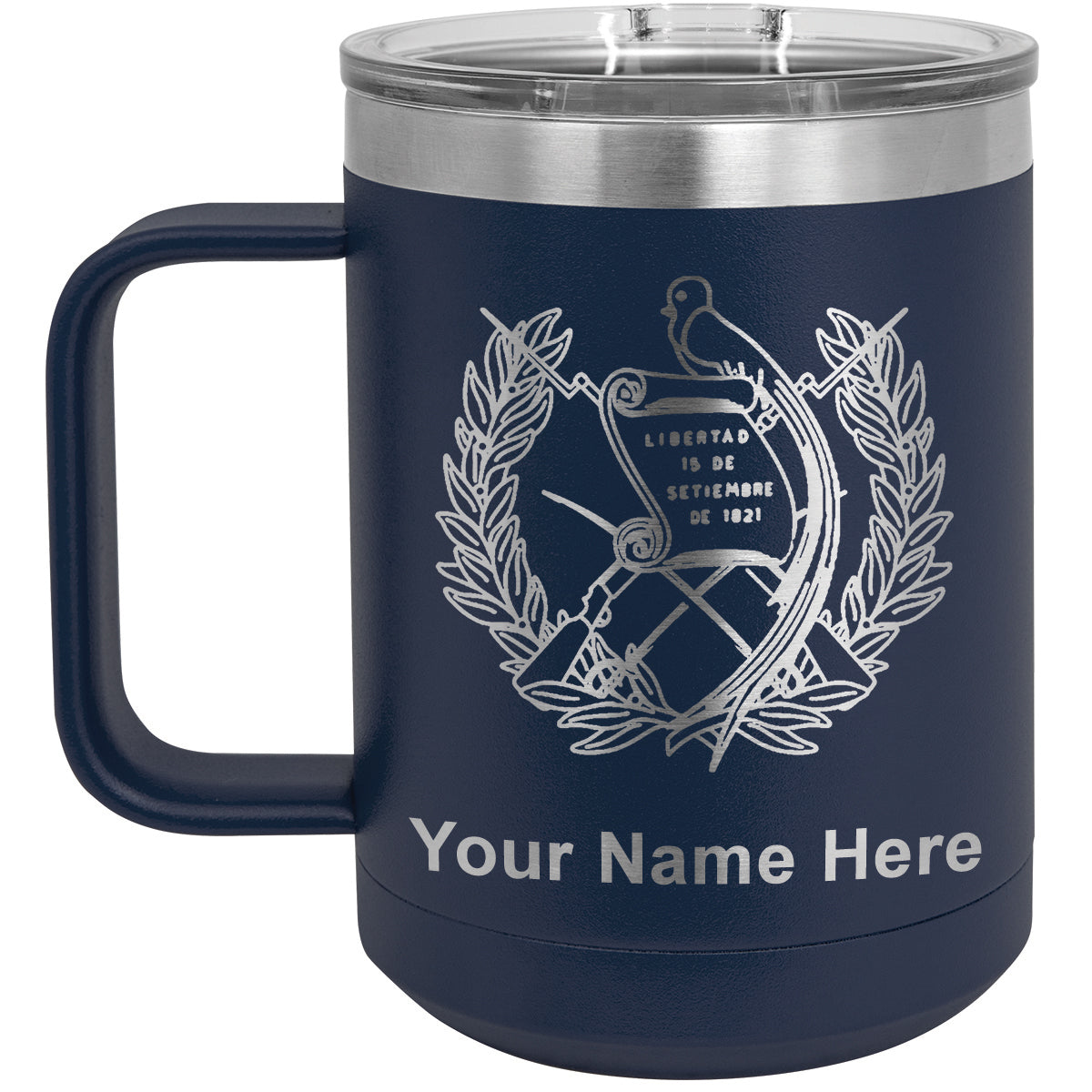 15oz Vacuum Insulated Coffee Mug, Flag of Guatemala, Personalized Engraving Included