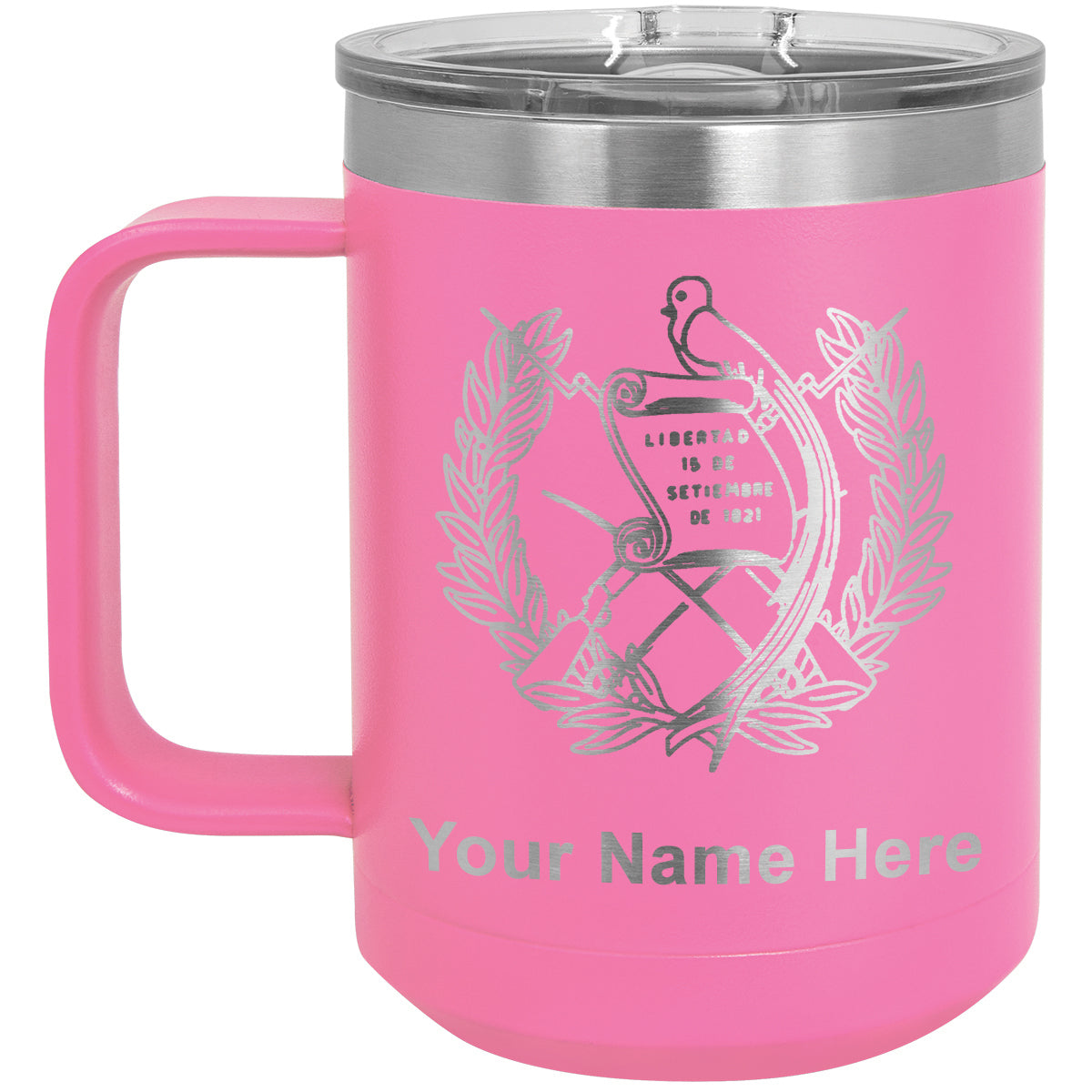 15oz Vacuum Insulated Coffee Mug, Flag of Guatemala, Personalized Engraving Included